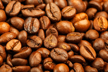Fresh and aromatic roasted coffee beans, can be used as background.