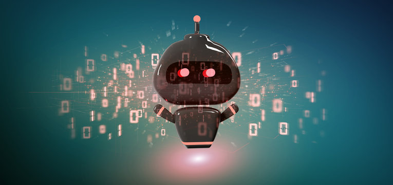 Virus chatbot with binary code 3d rendering
