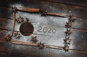 cinnamon stick frame stars star anise icing sugar for Christmas decor