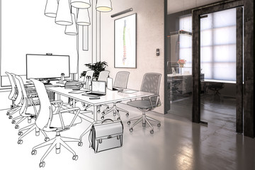 Office Design: Meeting Area (drawing) - 3d illustration