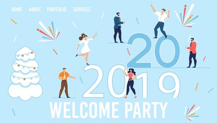 Flat Landing Page with Cartoon New Year Design