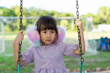 Portrait Asian cute little girl smiling happy