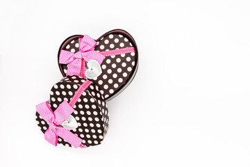 two gift box in box heart shape on white background