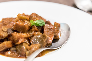 Delicious caponata served in a restaurant in Sicily, Italy