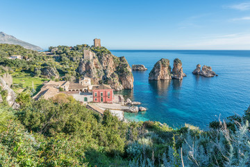 The picturesque Faraglioni at the Tonnara di Scopello in Western Sicily, Italy