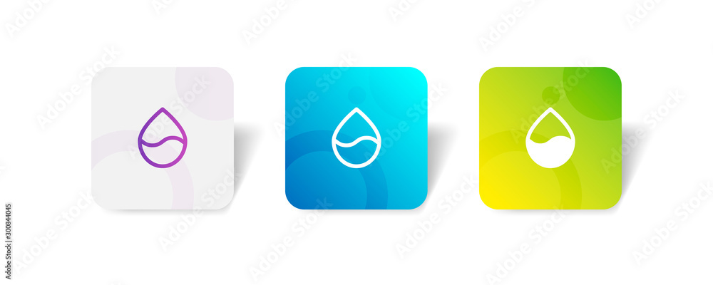 Poster blood / water drop round icon in outline and solid style with colorful smooth gradient background, s