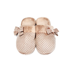 Beige house slippers isolated on white background