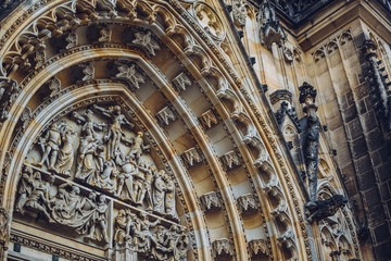 Gothic facade of St. Vitus Cathedral in Prague