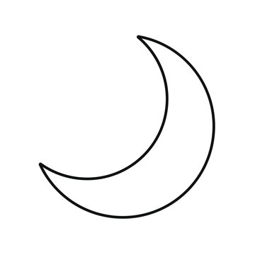 Flat style nighttime half moon outline icon. Lunar night. Crescent logo symbol. Vector illustration image. Isolated on white background.