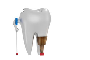 Tooth with Prodese and Crutch, 3D Illustration