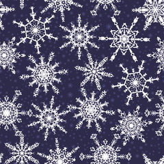 Vector Snowflakes Seamless pattern. Snowfall. Holiday Wallpaper. Christmas and New Year background. Winter endless background
