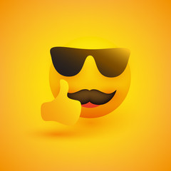 Smiling Emoji with Sunglasses and Mustache on Yellow Background - Vector Design