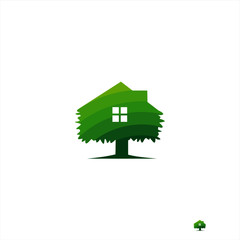 logo that combines the object of the house and the tree so as to make a green house logo