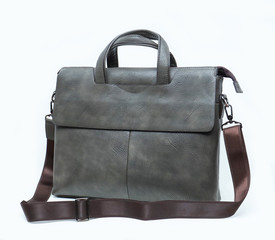texture Green Leather bag made from high quality leather for executives, isolated on white...