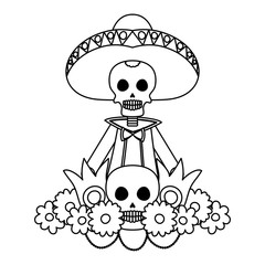 mariachi skull with flowers comic character