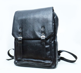 texture Black Leather bag made from high quality leather for executives, isolated on white background