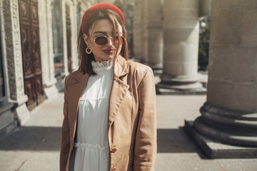 Fototapeta premium Portrait of Young Fashionable Business Woman on the Street