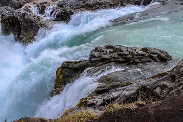 Godafoss waterfall in Iceland with beautiful autumn colors