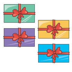 A gift boxes with bow for birthday. Christmas, Valentine's Day. A vector stock illustration isolated on white background for design