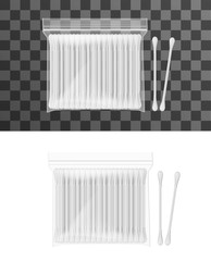 Realistic cotton ear swabs in package with stick