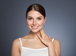 Beautiful woman face portrait healthy skin and beauty hairstyle happy smile