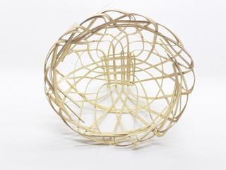 Traditional Handmade Rattan or Bamboo Craft Basket for Fish Catching Trap Tools in White Isolated Background