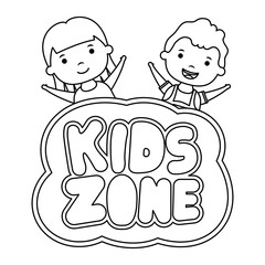cute little children couple with kids zone lettering