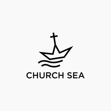 church of sea logo vector concept with simple, minimalist and unique styles
