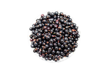 Black currant on a plate. Background. Photo.