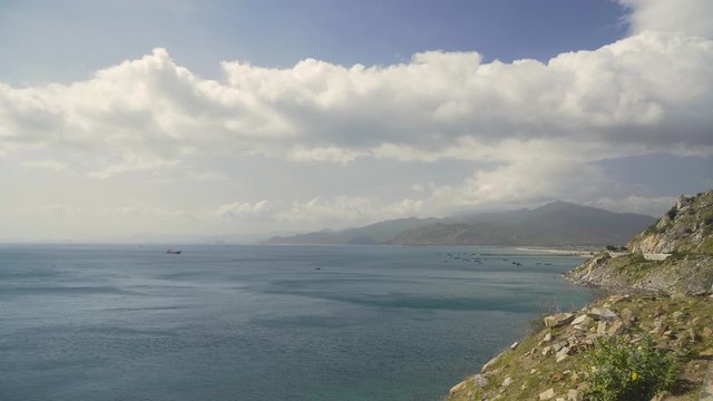 Scenical Panorama of Beautiful Island Bay, Highlands and Cloudy Sky.