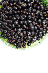 Black currant on a plate. Background. Photo.