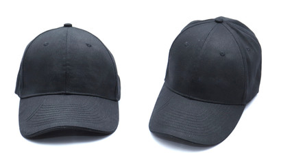 Baseball cap black with shadow templates, front views isolated on white background. Mock up. Front...