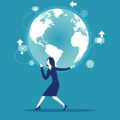 Business person holding globe. Concept people and earth vector illustration, Flat cartoon style design