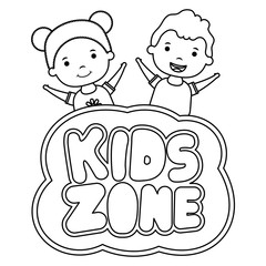 cute little children couple with kids zone lettering