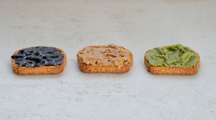 Breakfast toasts profile view in a row