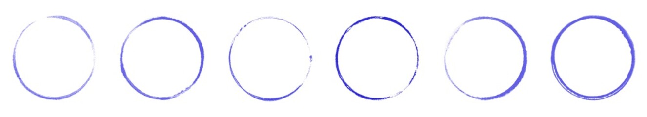Sammlung von 6 blauen Kreisen oder Abdrücken