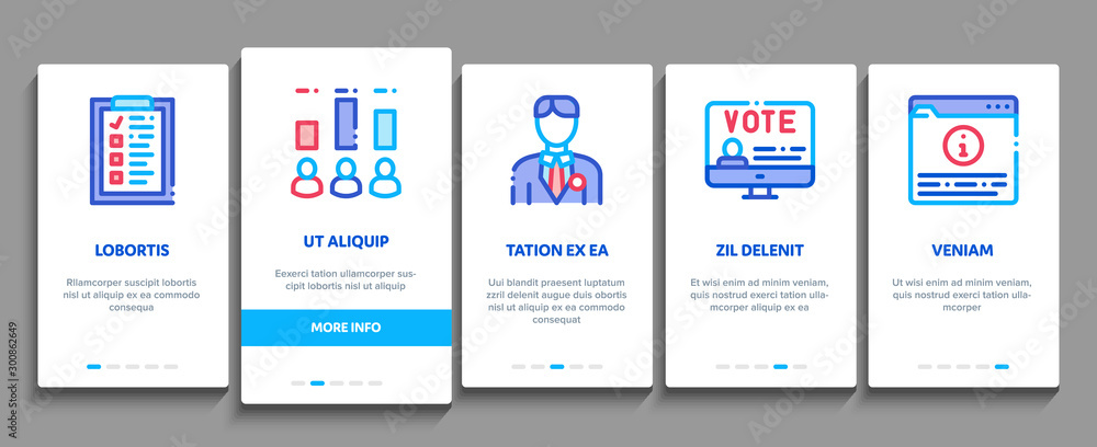 Poster voting and election onboarding mobile app page screen vector thin line. congress building and monito