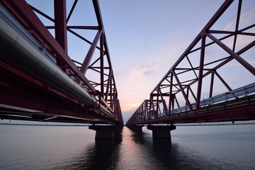 Fototapeta na wymiar 木曽川大橋からの日の出