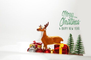 Festive christmas background with presents and reindeer