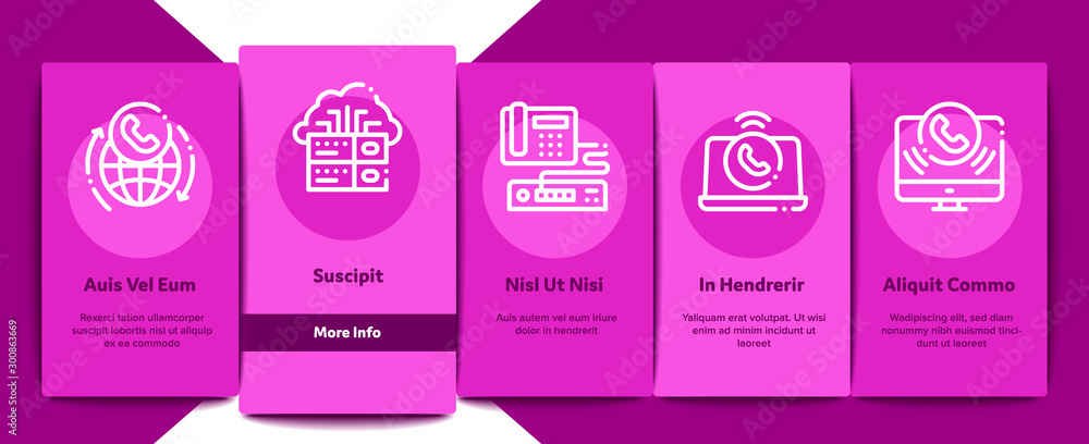 Poster voip calling system onboarding mobile app page screen vector thin line. server for voice ip and clou