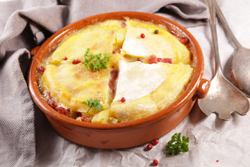 tartiflette, french dish with potato, bacon and cheese