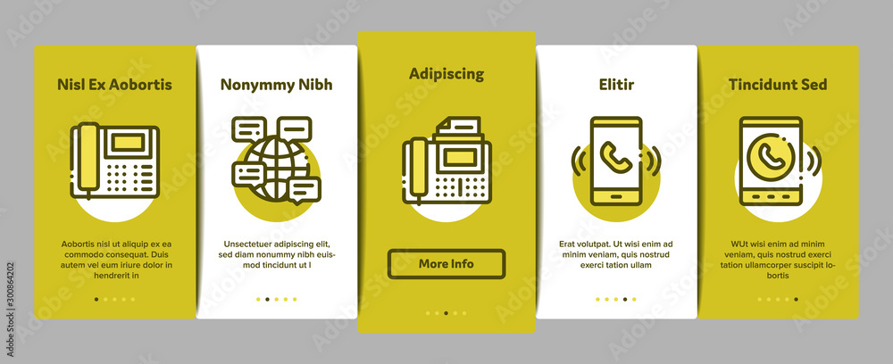 Poster voip calling system onboarding mobile app page screen vector thin line. server for voice ip and clou