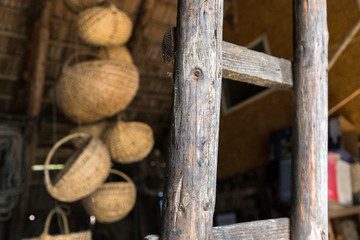 in an old barn there are nets, baskets, tools