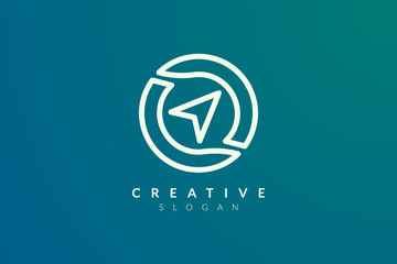 Compass. The logo design is a blend of circles with the direction of the arrow. Minimalist and modern vector illustration design suitable for business and brands