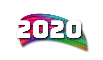 Happy New Year 2020. Modern design for christmas calendar, greeting cards or print. Vector illustration. Acrylic brush effect.