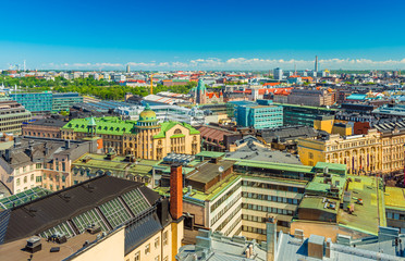 Cityscape of Helsinki, Finland. Aerial panorama of the Finnish capital city