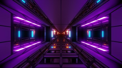 futuristic space sci-fi hangar tunnel corridor with nice reflections and holy christian glowing cross 3d illustration background wallpaper