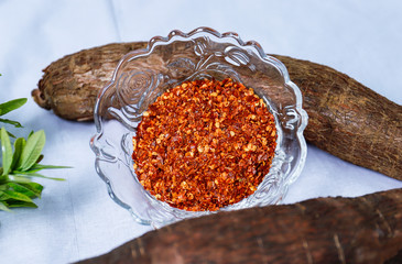 Sri Lankan Spices, Chilli powder in glass bowl, village food, manchokka