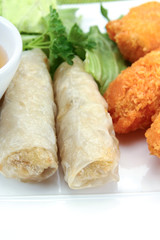 crab claw donuts and spring rolls
