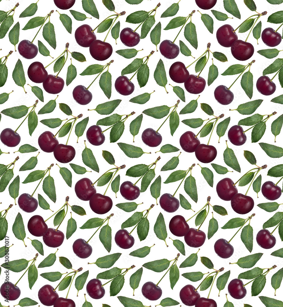 Wall mural seamless background from cherries and leaves